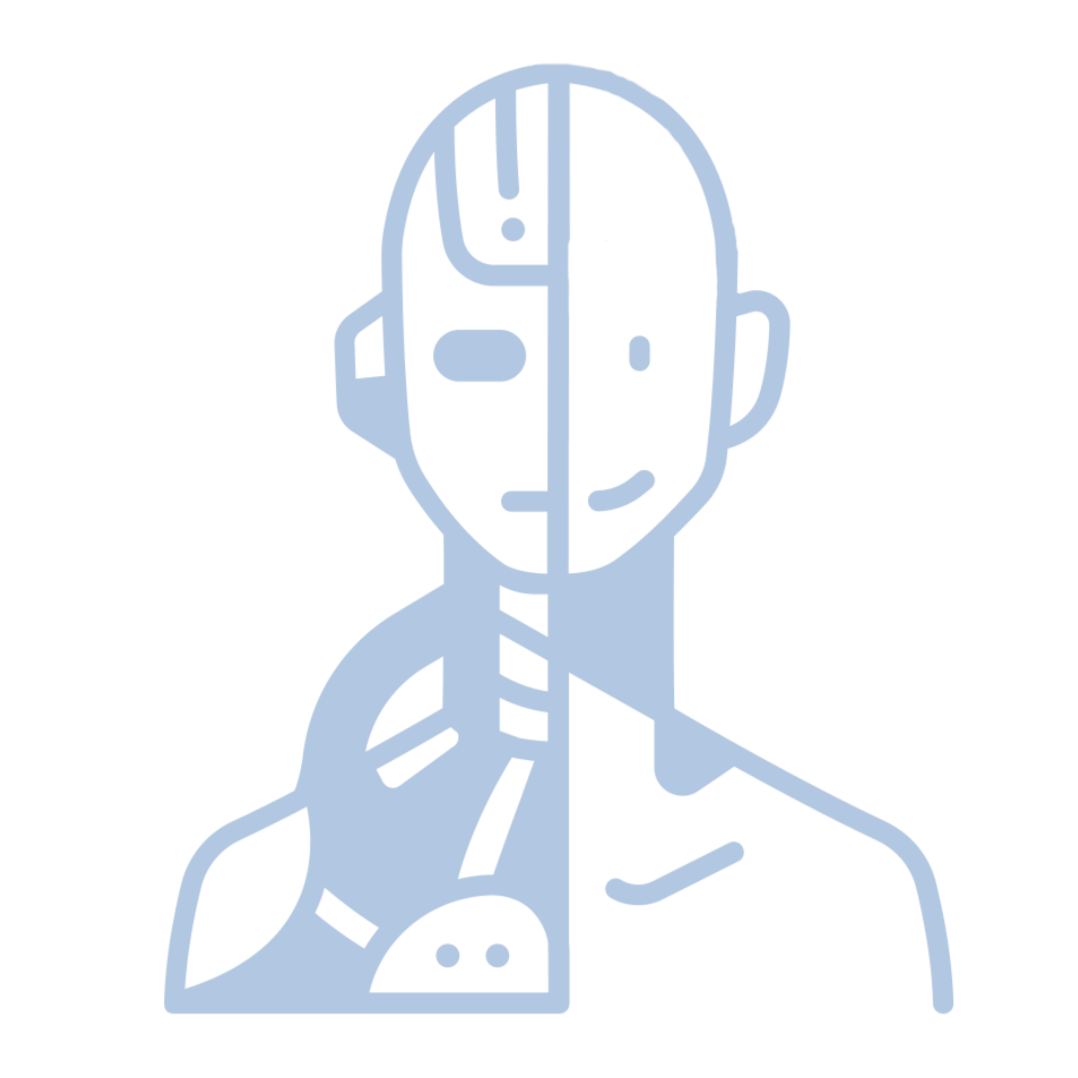 an illustration of AIex AI Solutions in greyscale and frosty blue